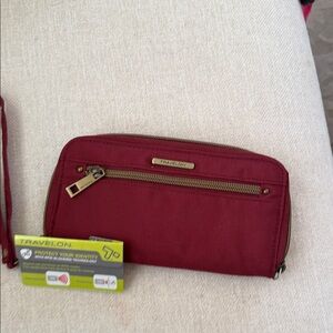 Travelon Burgundy Wallet with Gold Accents RFID